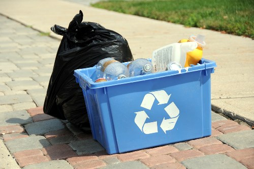 Recycling bins for segregating various types of business waste